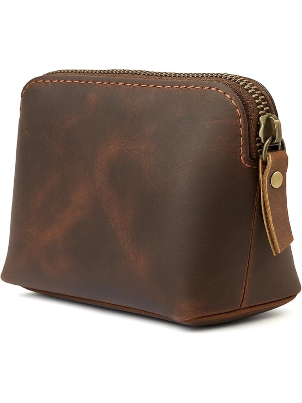 Premium Full Grain Leather Makeup Pouch - Small Travel Toiletry Organizer Bag